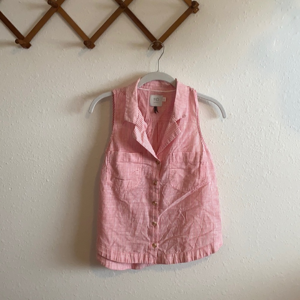 Cute collared button up red and white striped tank